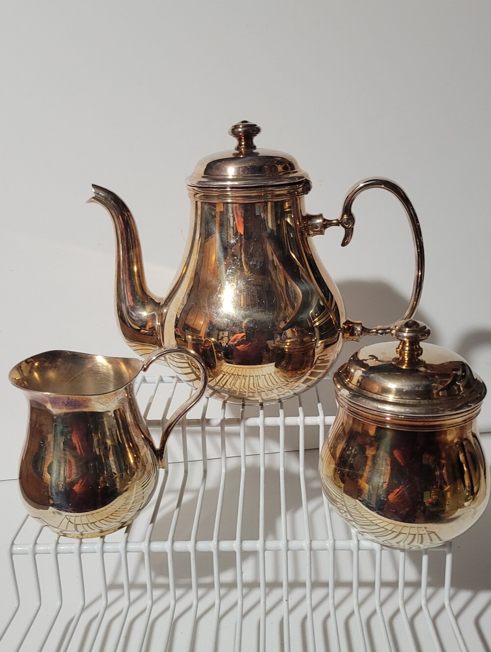 Christofle Albi Silver plated Tea Pot Sugar Bowl Cream Pitcher  3pcs Set